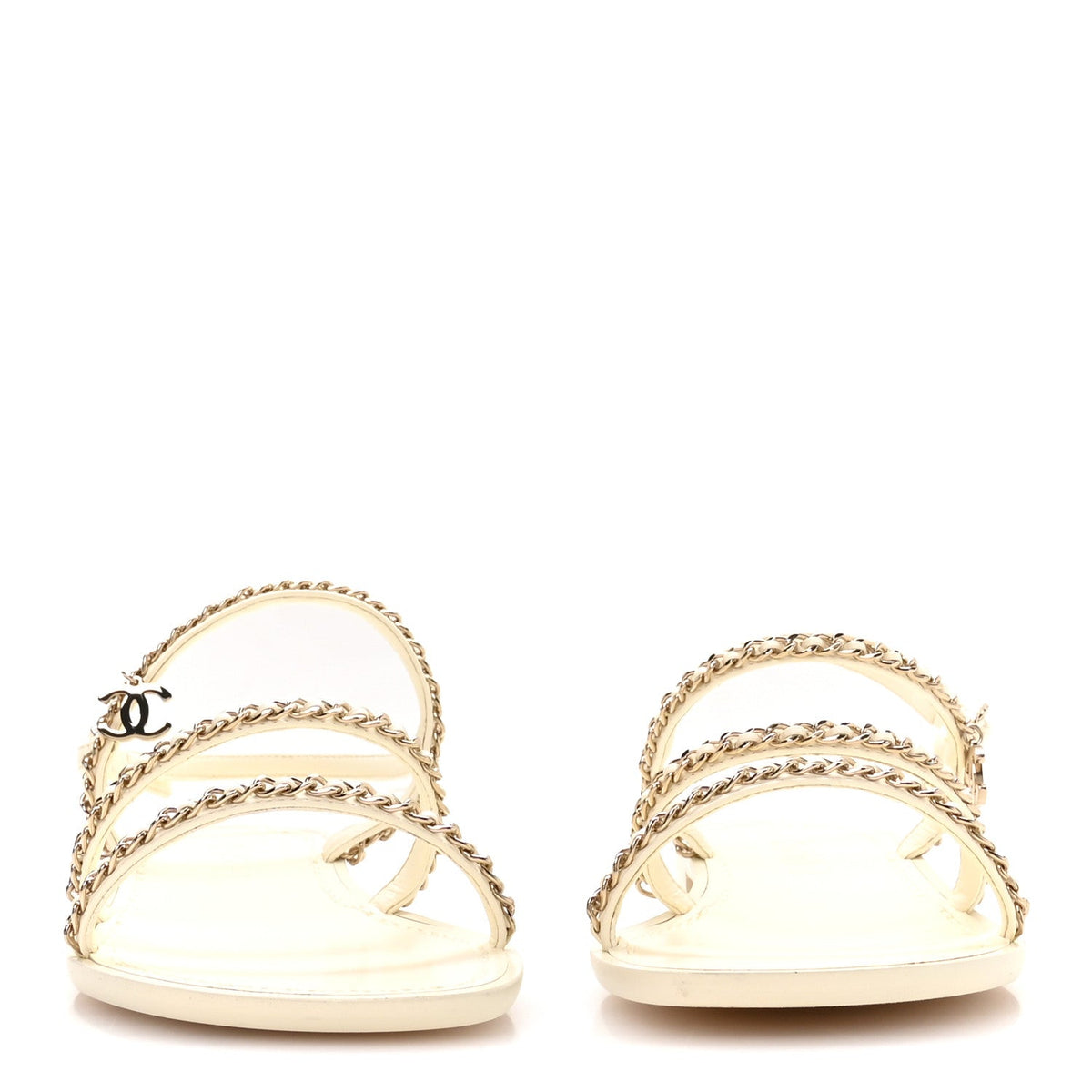 Lambskin CC Chain Flat Sandals 40 Ivory
