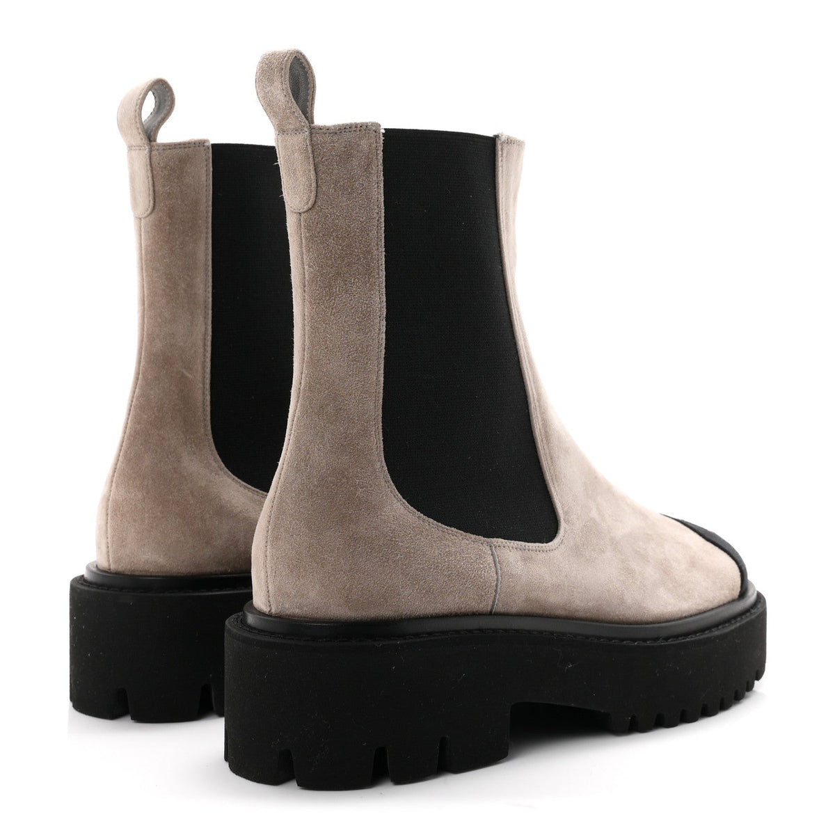Suede Calfskin Grossgrain Cap Toe CC Ankle Boots 37 Light Grey Black