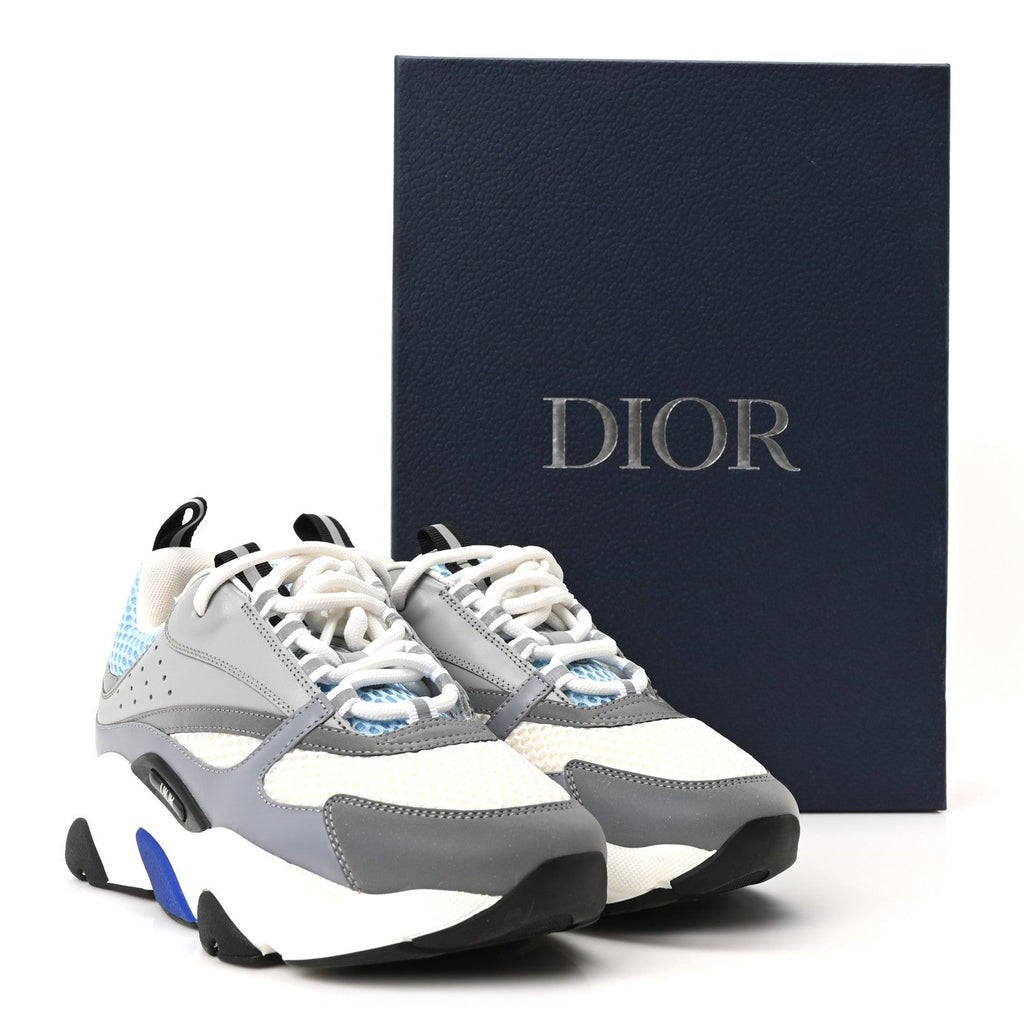Technical Mesh Calfskin Mens B22 Sneakers 38 White Blue Grey
