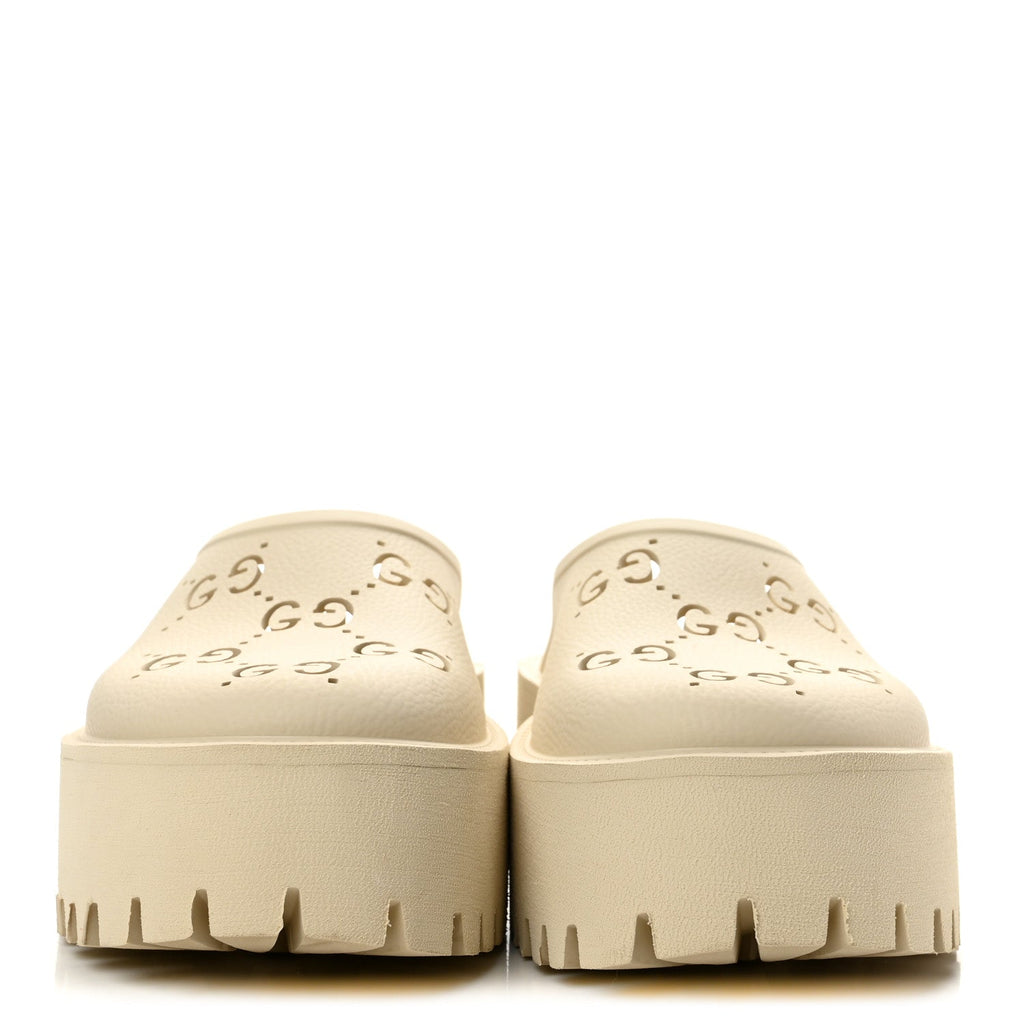 Rubber Monogram GG Go Through Platform Slide Clogs 39 Mystic White