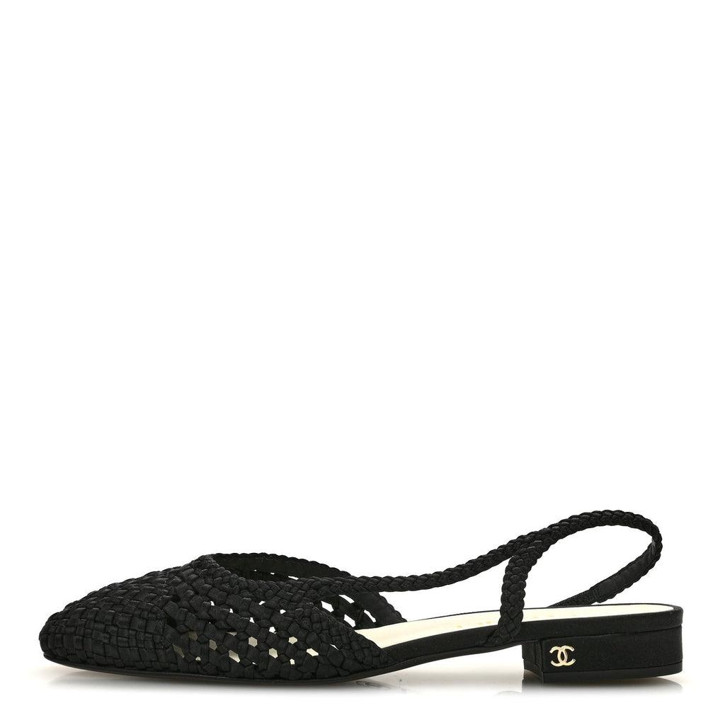 Satin Braided Slingback Flats 39.5 Black