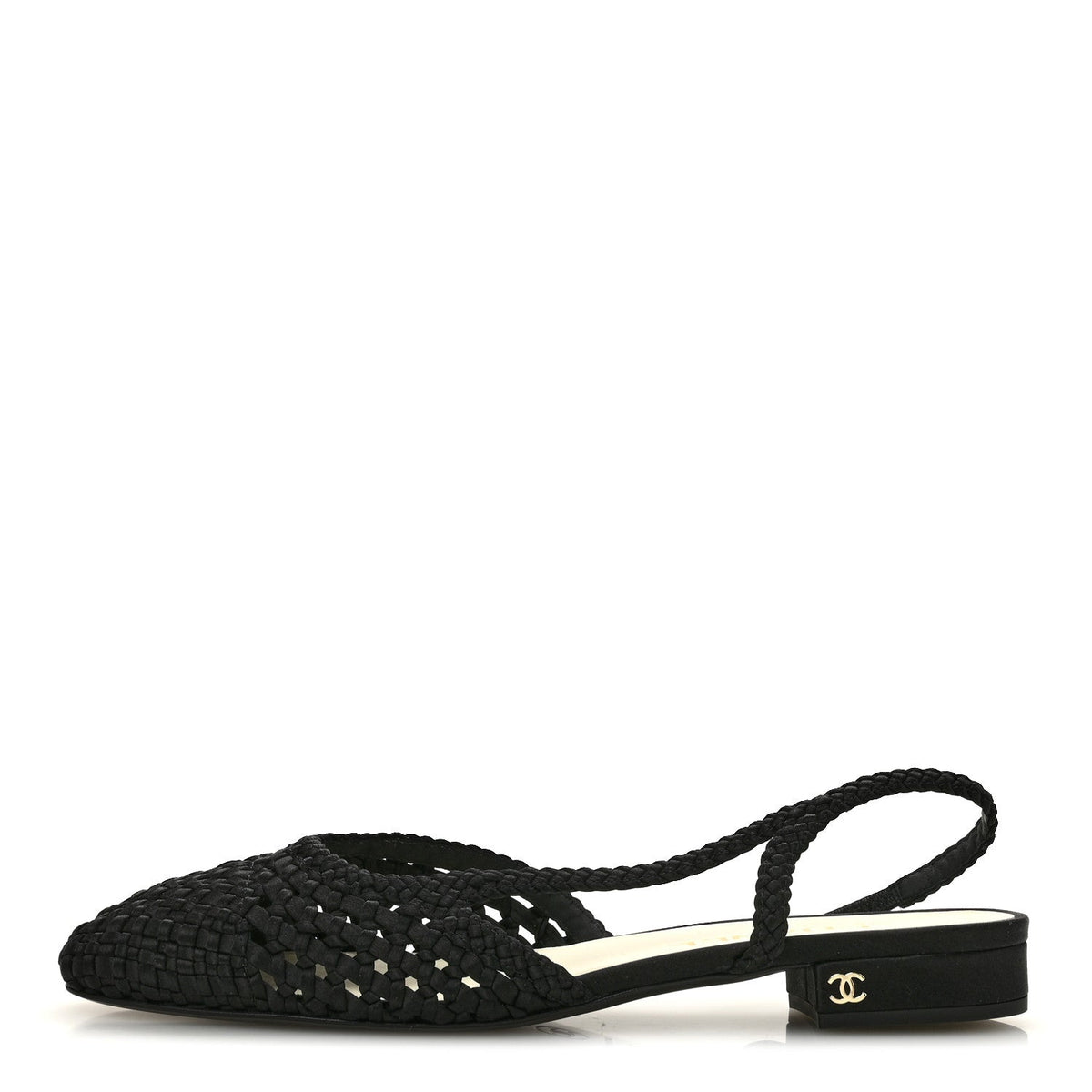 Satin Braided Slingback Flats 39.5 Black