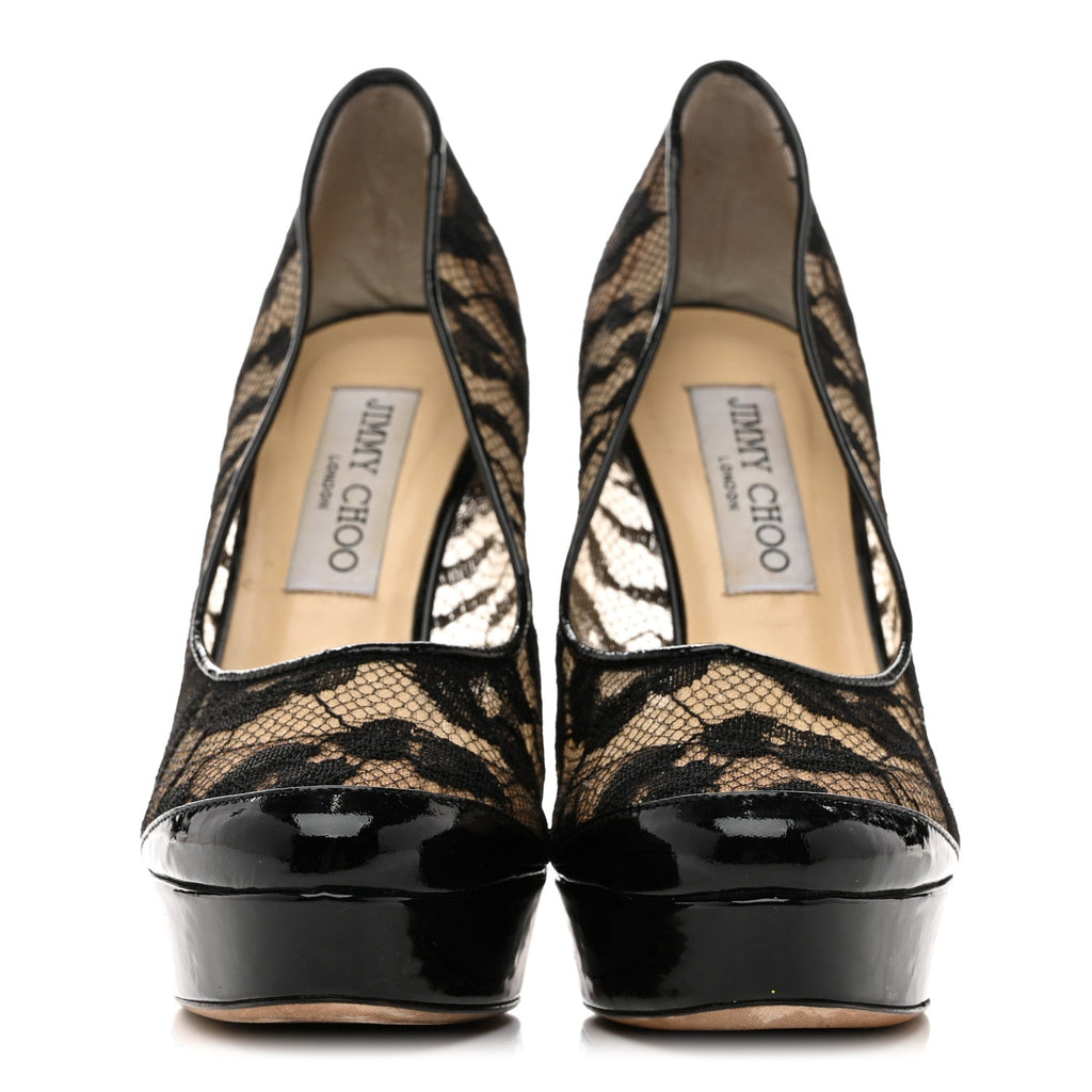 Lace Patent Pumps 36.5 Black