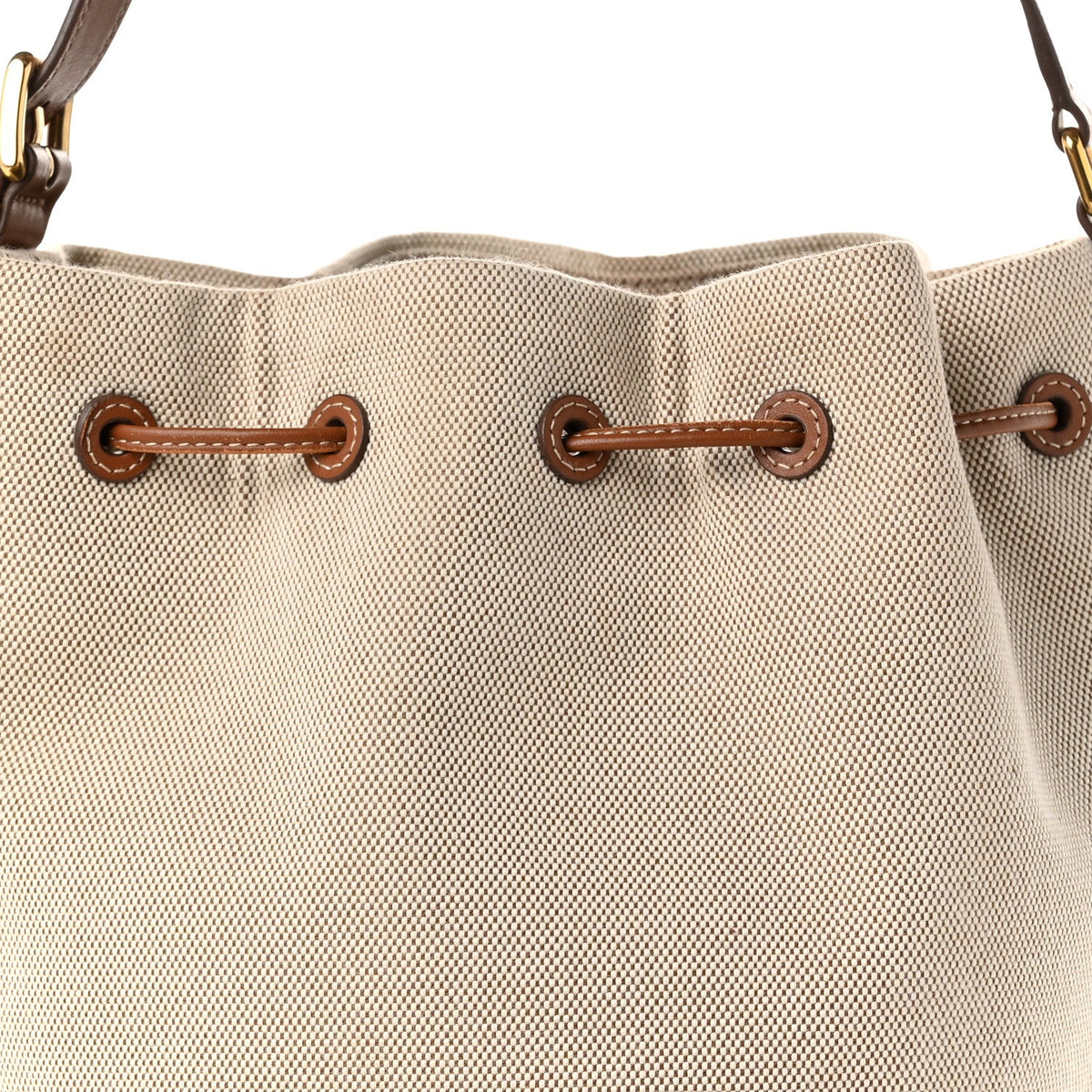 Canvas Calfskin Bucket Bag Natural Brandy