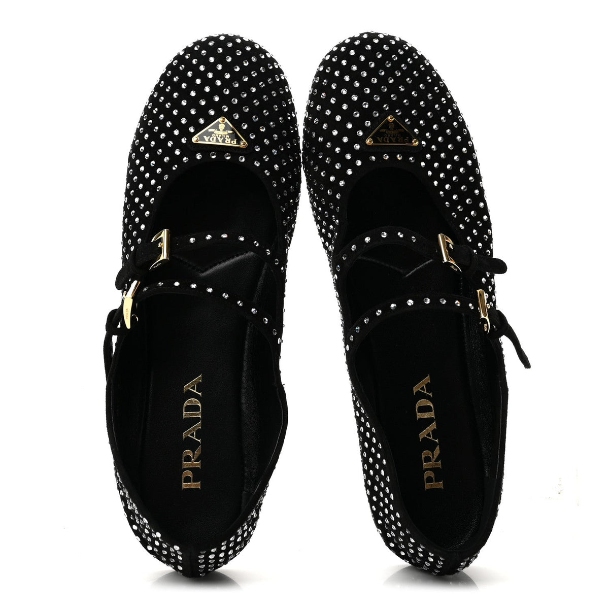 Suede Crystal Studded Ballerina Flats 38 Black