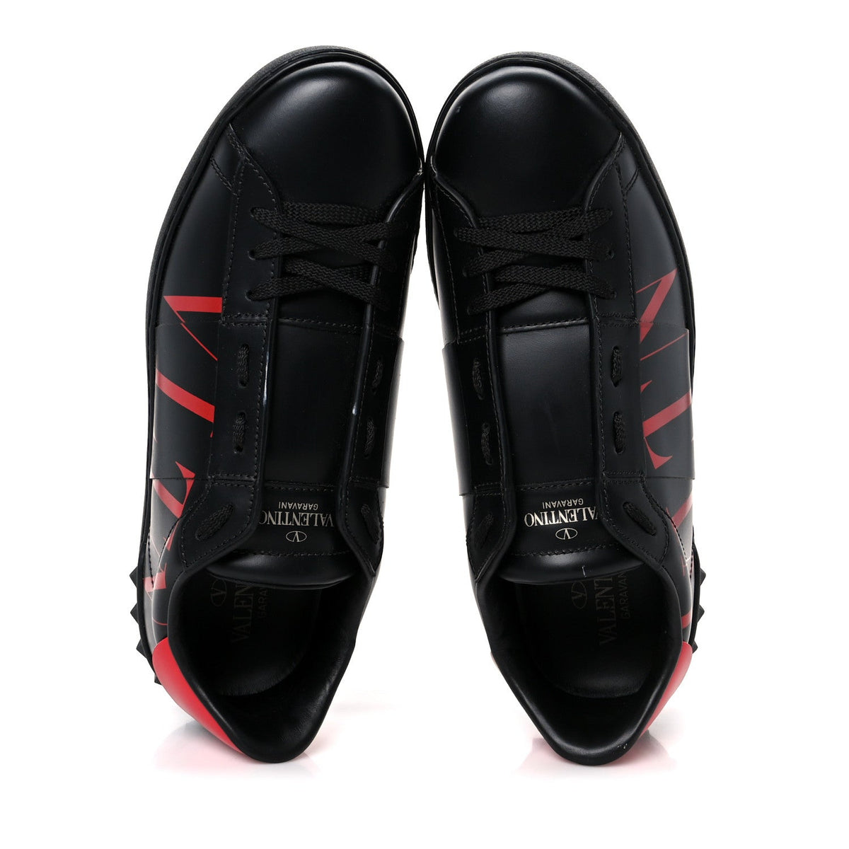 Calfskin Mens Rockstud VLTN Open Sneakers 41 Black Red