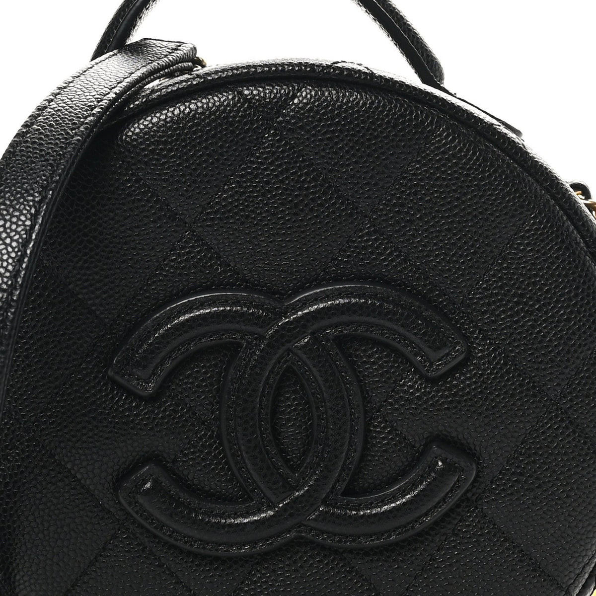 Caviar Quilted Small Round Vanity With Chain Black