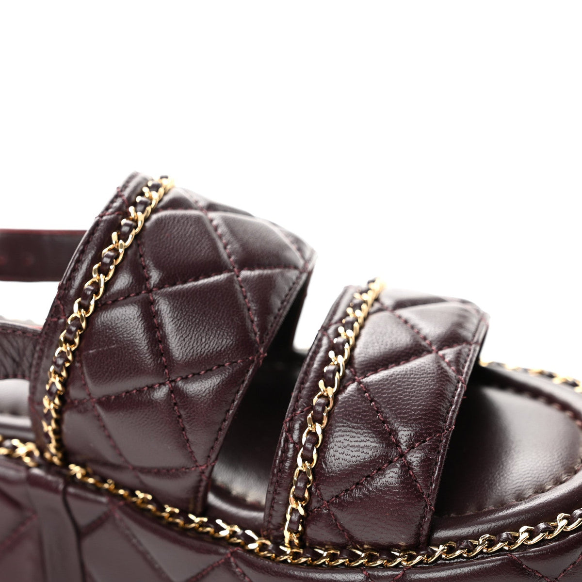 Shiny Lambskin Quilted Chain Around CC Platform Sandals 36 Burgundy