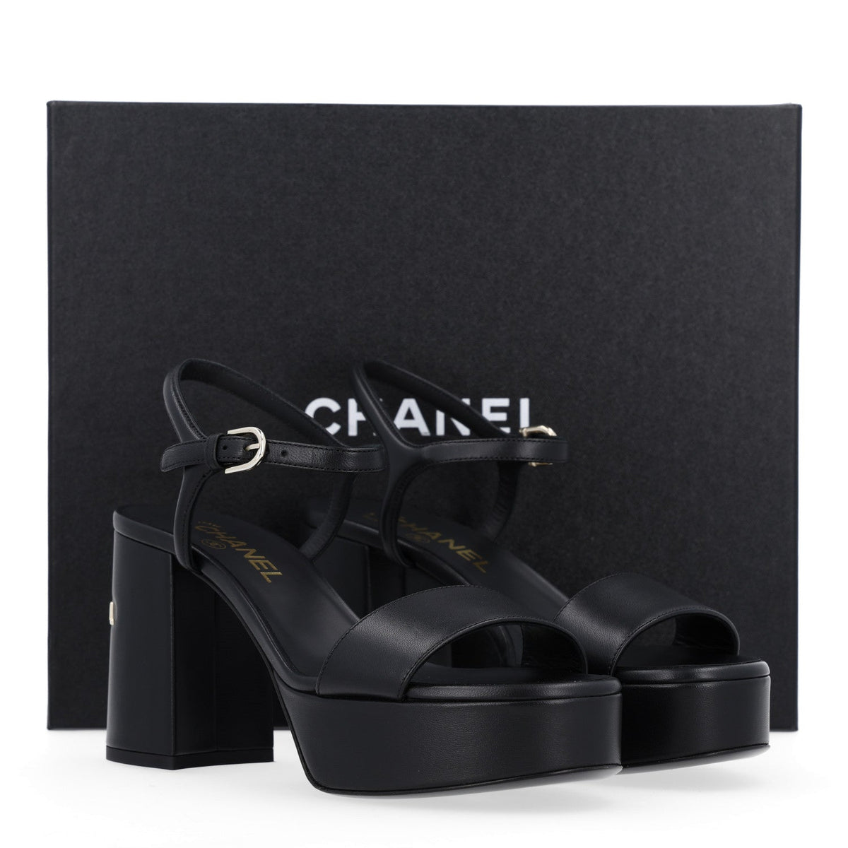 Lambskin Logo Platform Sandals 38 Black