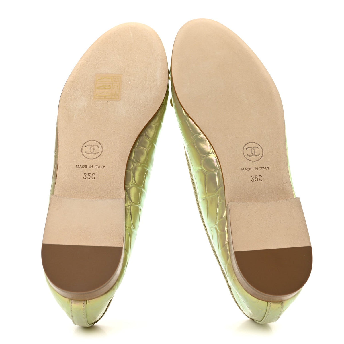 Iridescent Calfskin Crocodile Embossed Ballerina Flats 35 Yellow