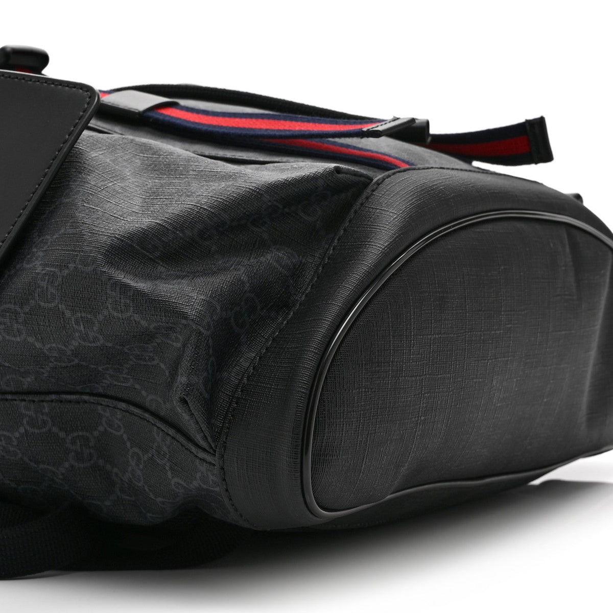 Soft GG Supreme Monogram Calfskin Web Double Buckle Backpack Black