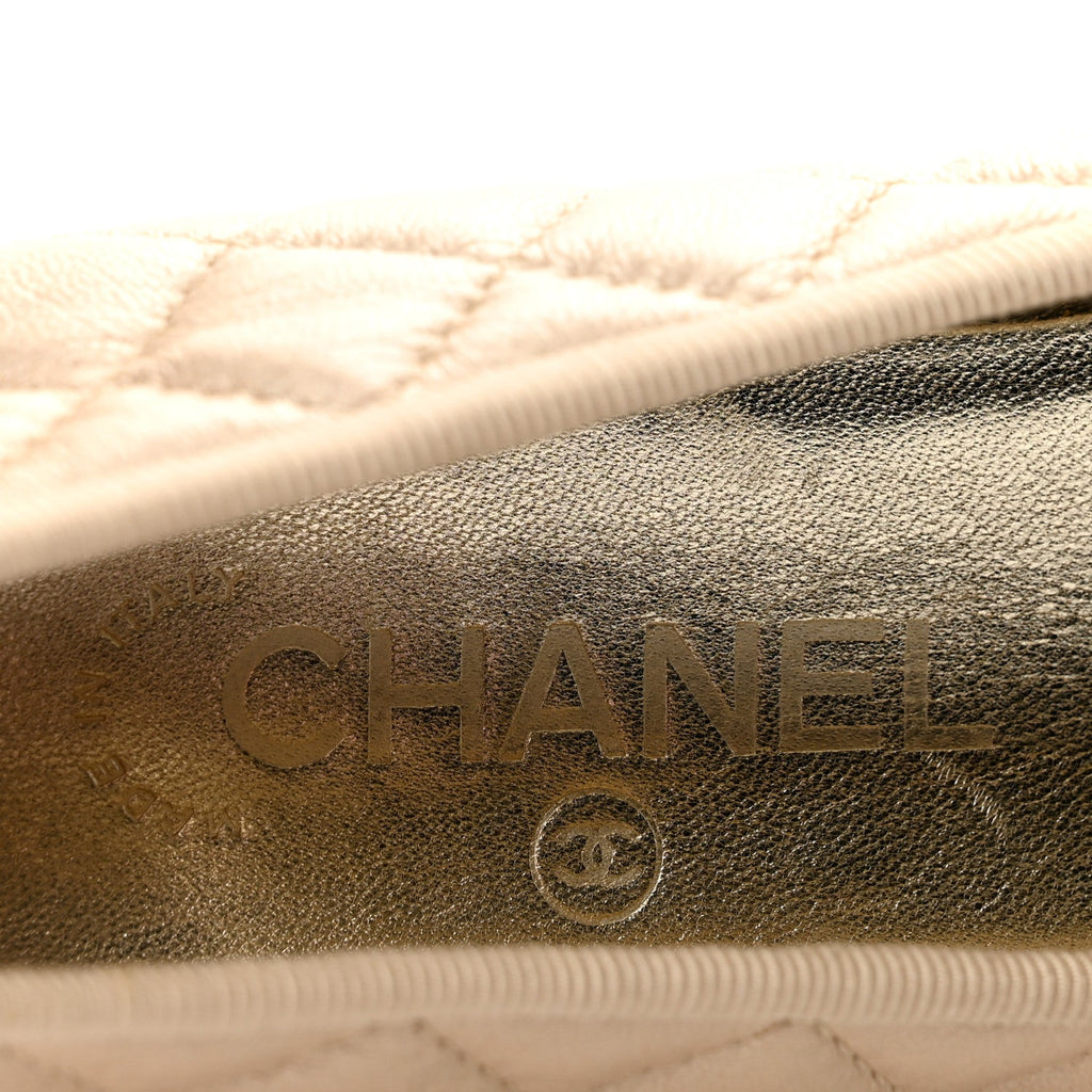 Metallic Lambskin Quilted CC Cap Toe Ballerina Flats 37 Light Gold