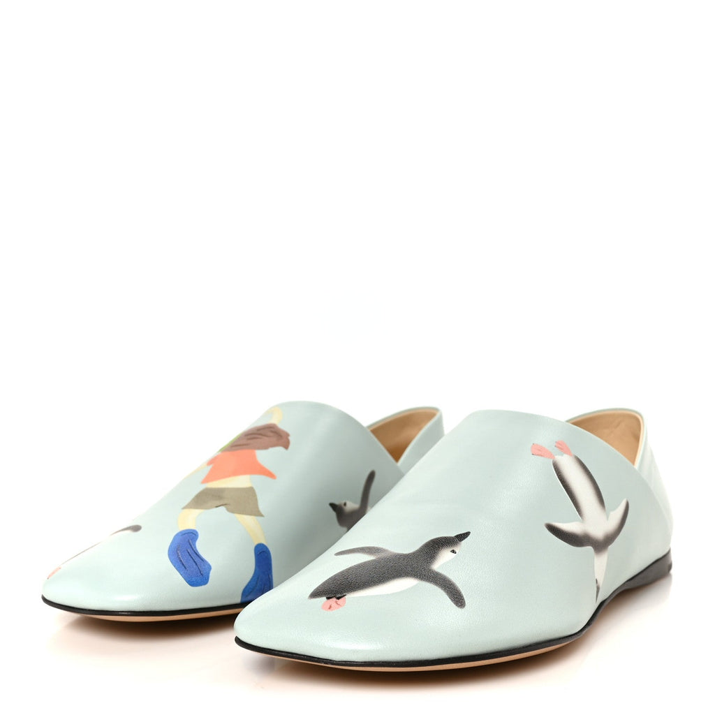 X SUNA FUJITA Goatskin Peguin Toy Slipper 36 Blue Iceberg