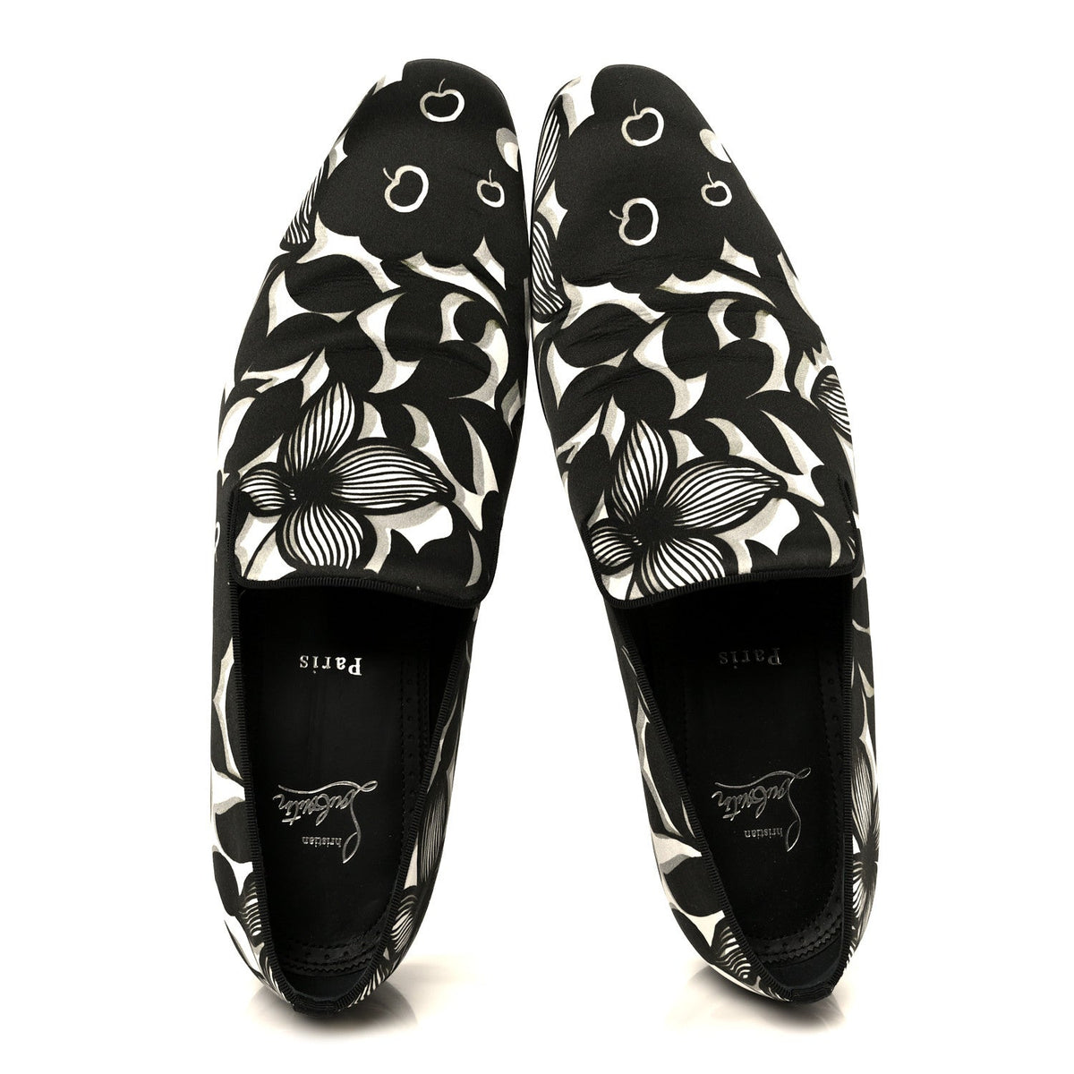 Satin Petunia Mens Dandelion Flat Loafers 42 Black White