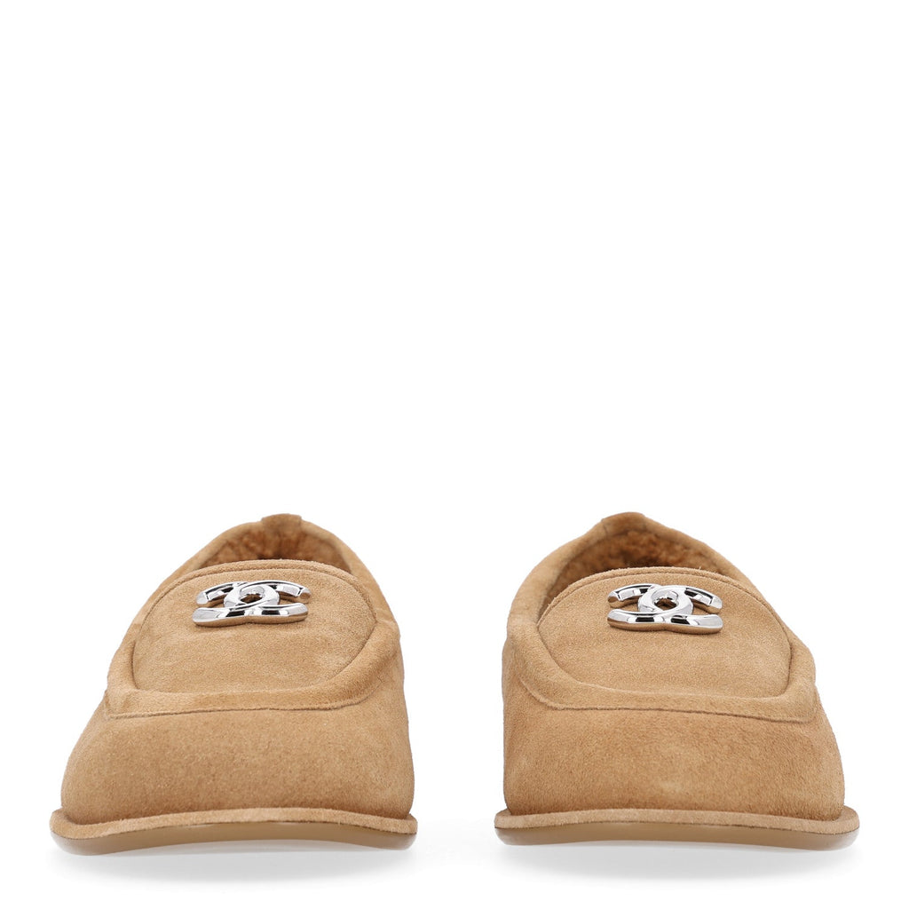 Suede Calfskin CC Loafers 38.5 Dark Beige