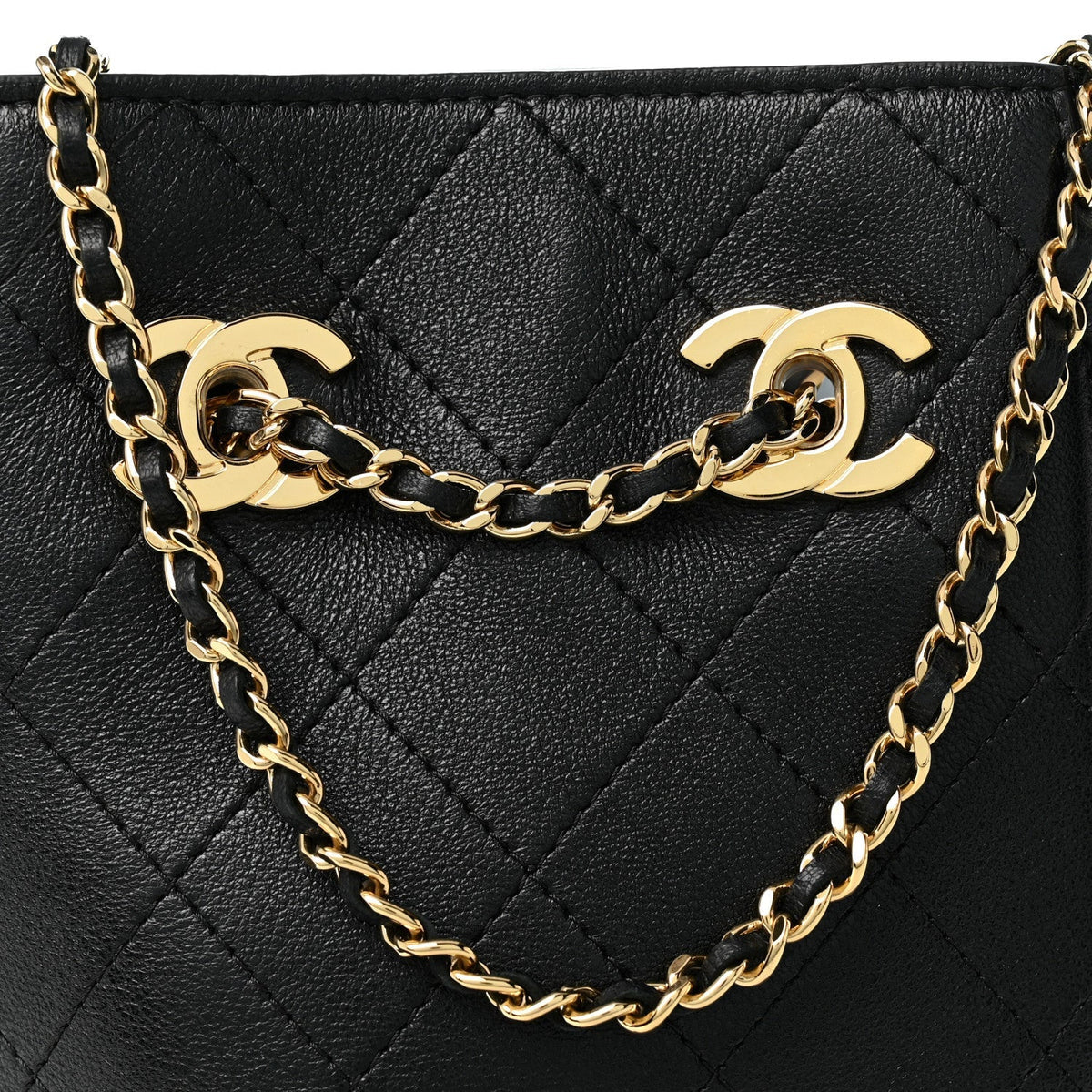 Lambskin Quilted Mini Bucket Bag With Chain  Black