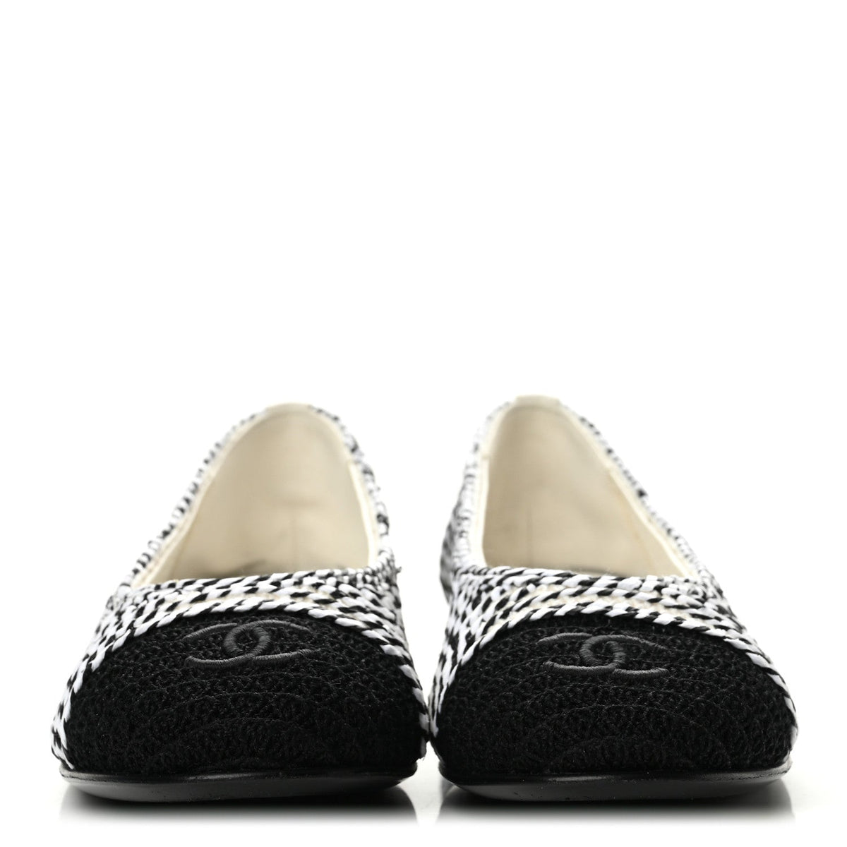 Crochet Cap Toe Ballerina Flats 38 White Black