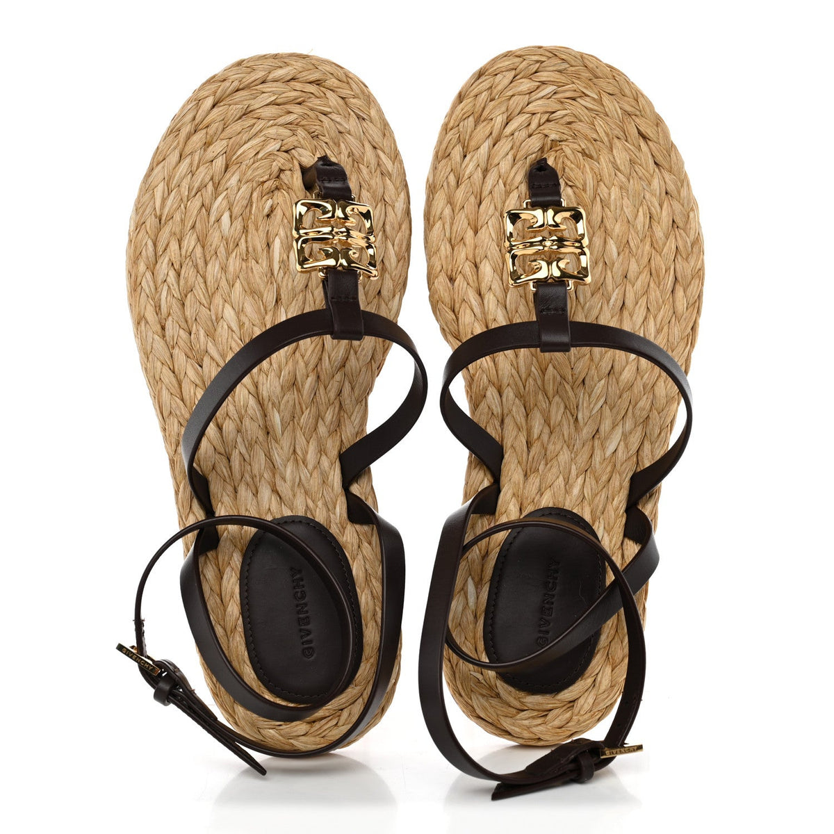 Calfskin Raffia 4G Liquid Espadrille Sandals 35 Ebony Natural