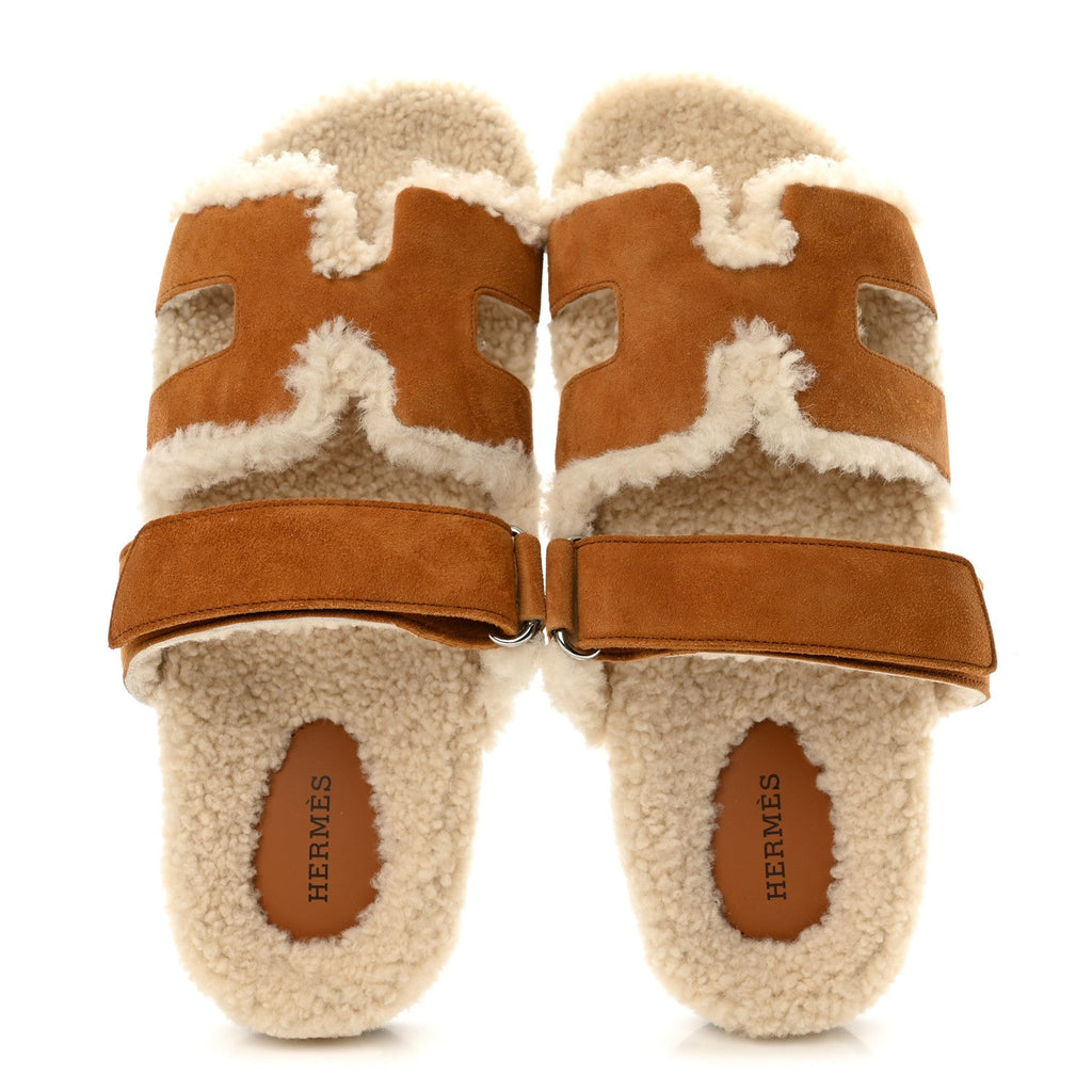 Suede Goatskin Woolskin Womens Chypre Sandals 40 Brun Fume Ecru