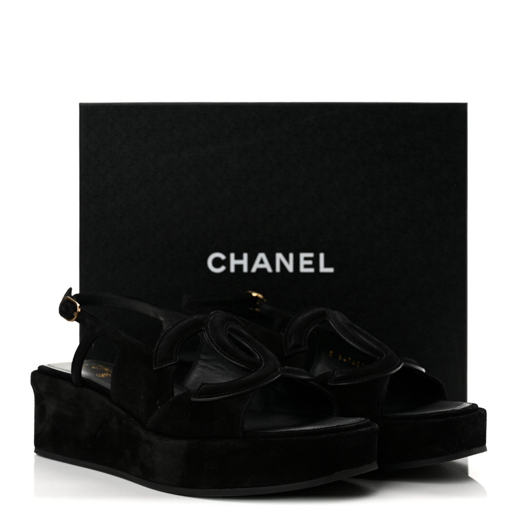 Suede Calfskin Platform CC Sandals 39 Black