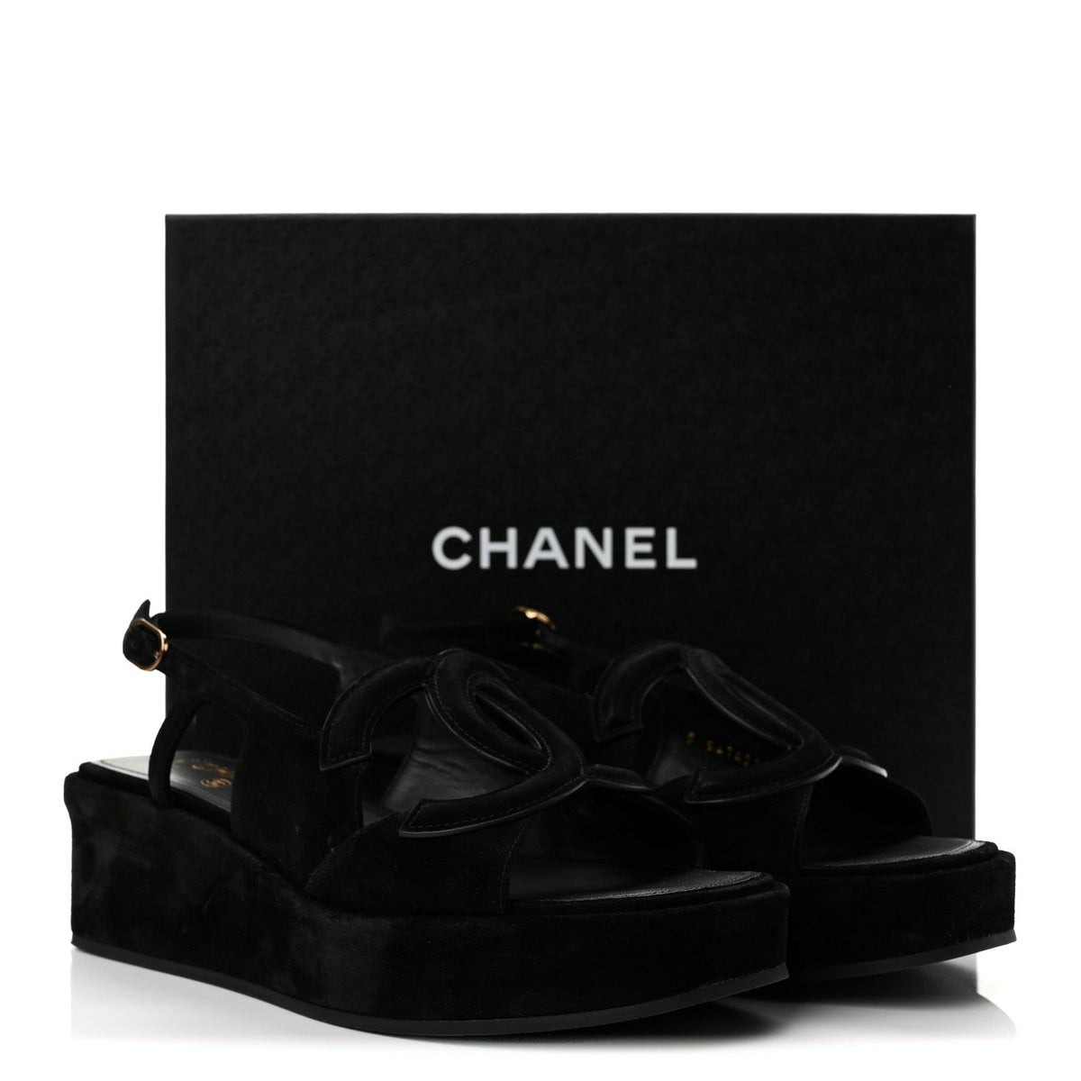 Suede Calfskin Platform CC Sandals 39 Black