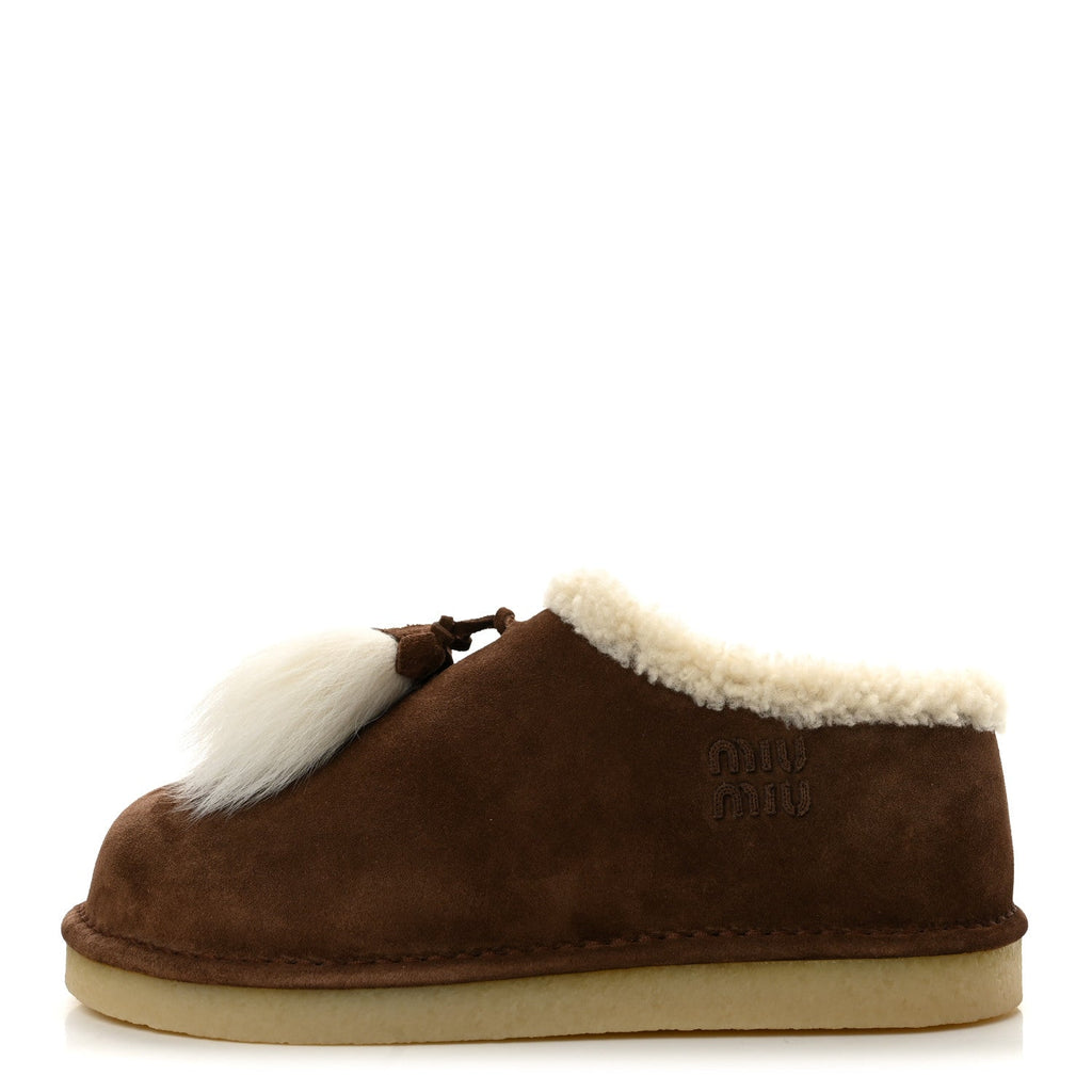 Scamosciato Winter Shearling Tassel Mule Slippers 37 Cacao