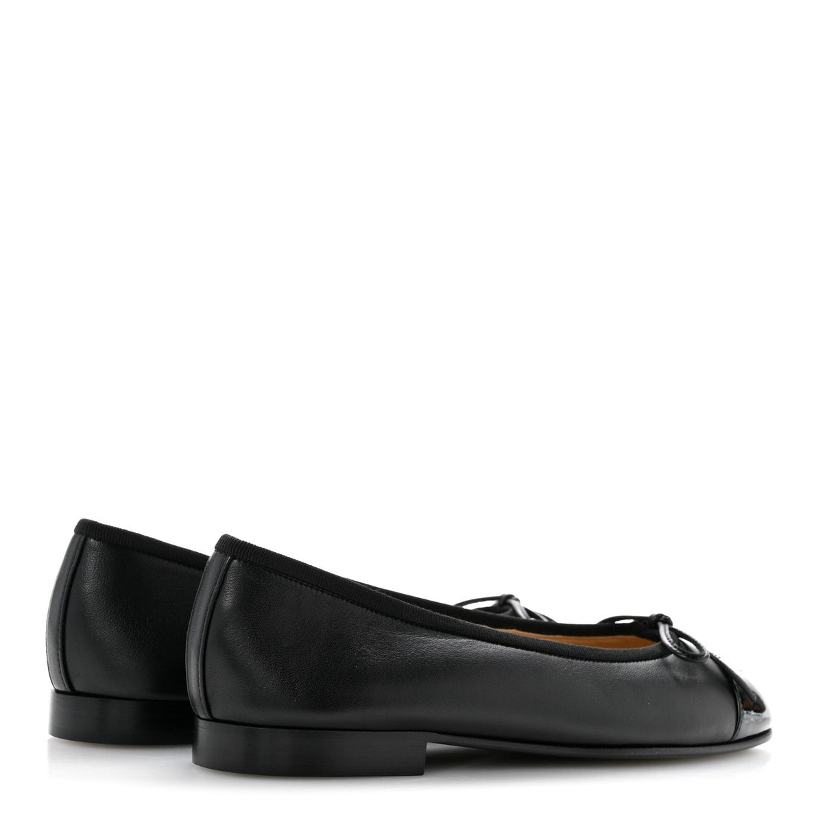 Lambskin Patent Cap Toe Ballerina Flats 36 Black