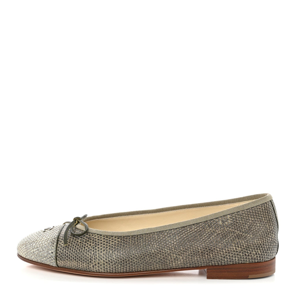 Lizard Cap Toe CC Ballerina Flats 38 Green