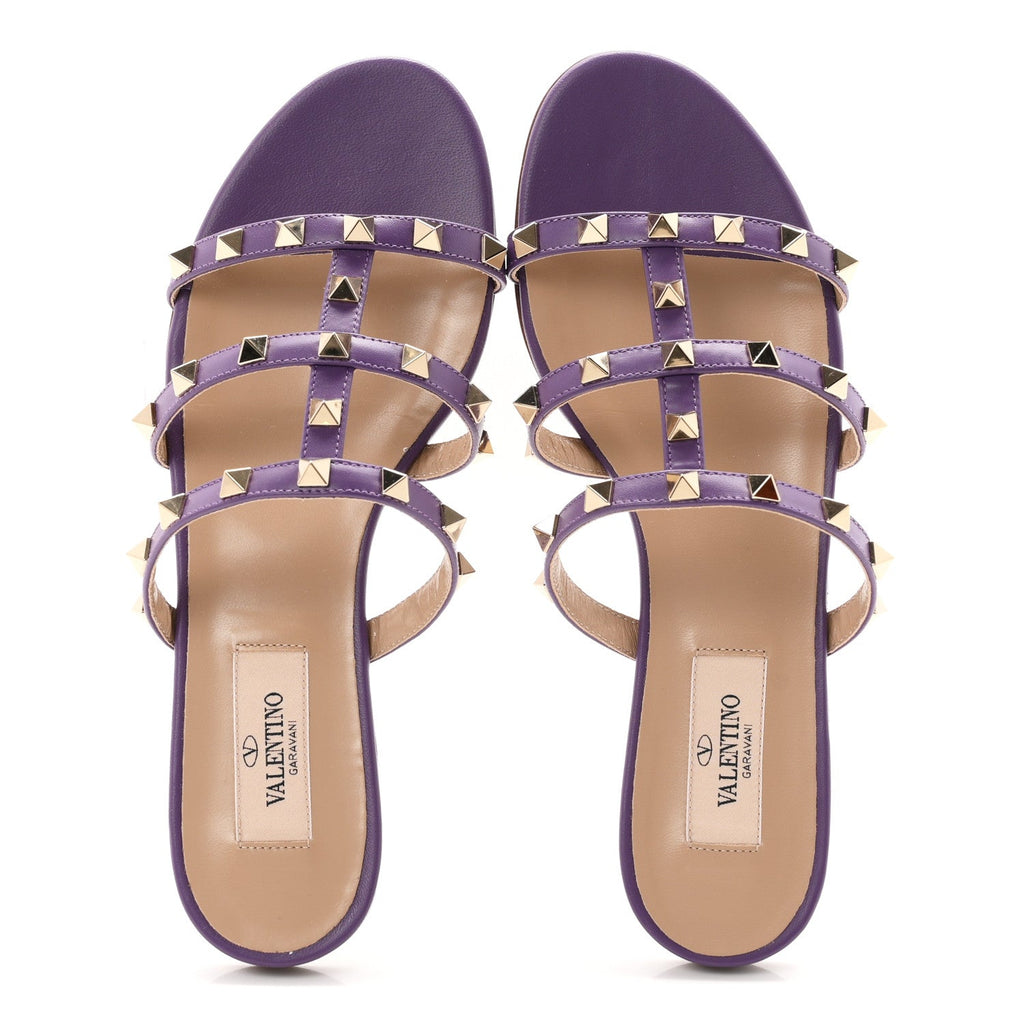 Nappa Rockstud Caged Flat Slide Sandals 36 Indian Violet