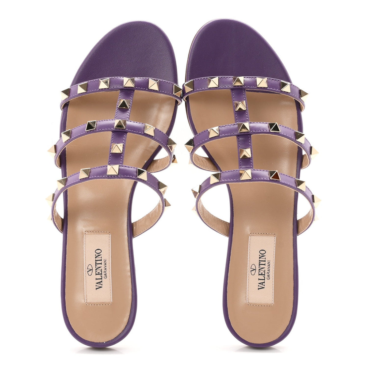 Nappa Rockstud Caged Flat Slide Sandals 36 Indian Violet
