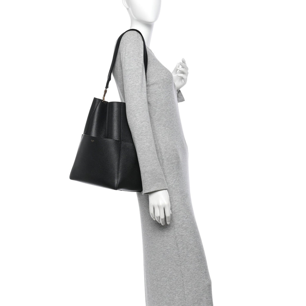 Soft Grained Calfskin Sangle Bucket Bag Black
