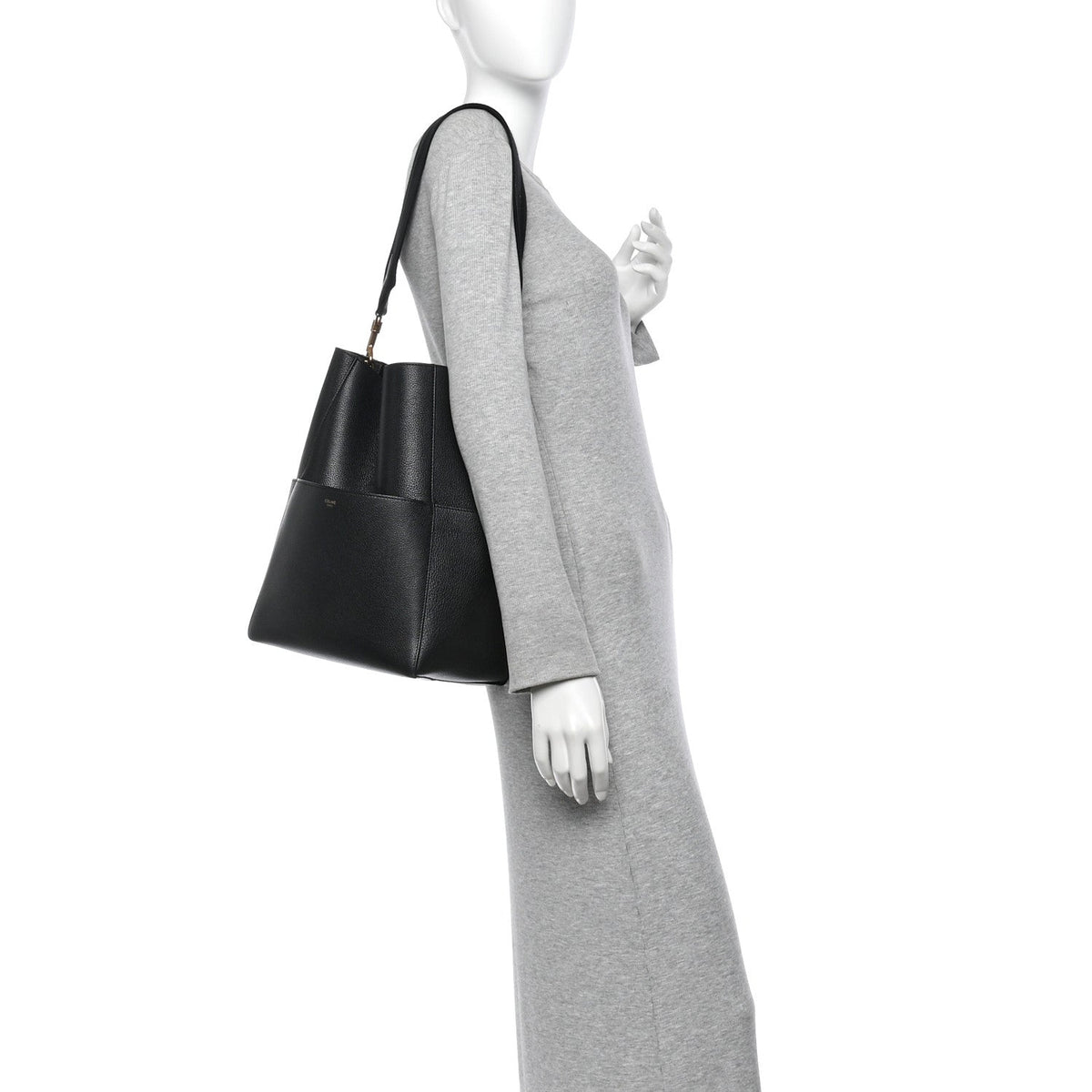 Soft Grained Calfskin Sangle Bucket Bag Black