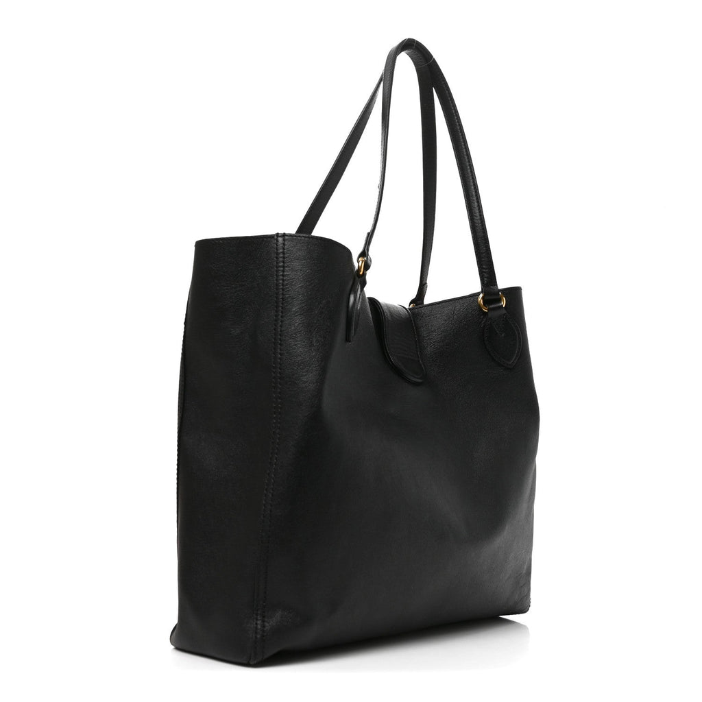 New Sakai Calfskin Lux Medium Dahlia Tote Black