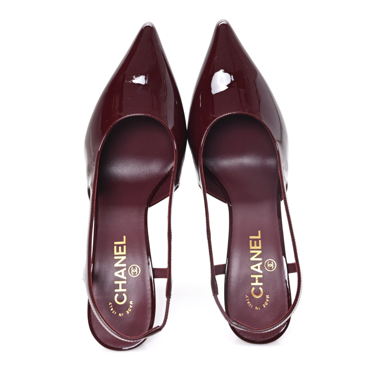 Patent Calfskin Slingback CC Cutout Pumps 40 Dark Burgundy