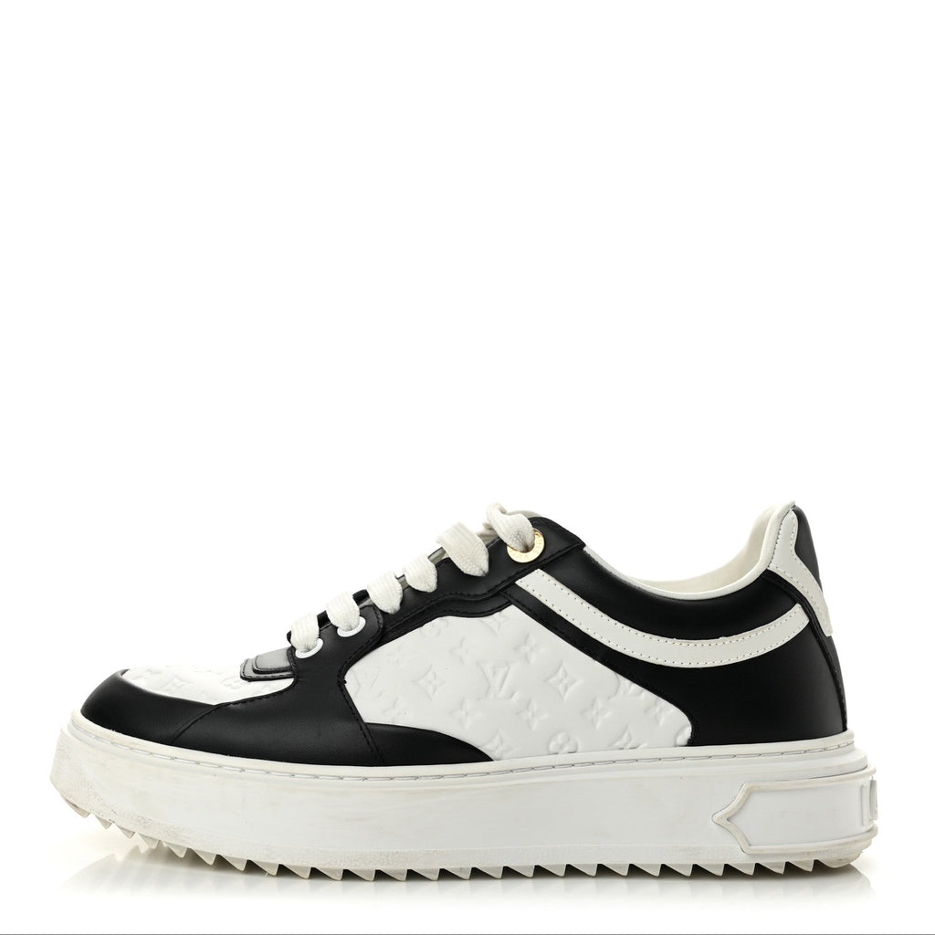 Monogram Embossed Calfskin Time Out Sneakers 37 White Black