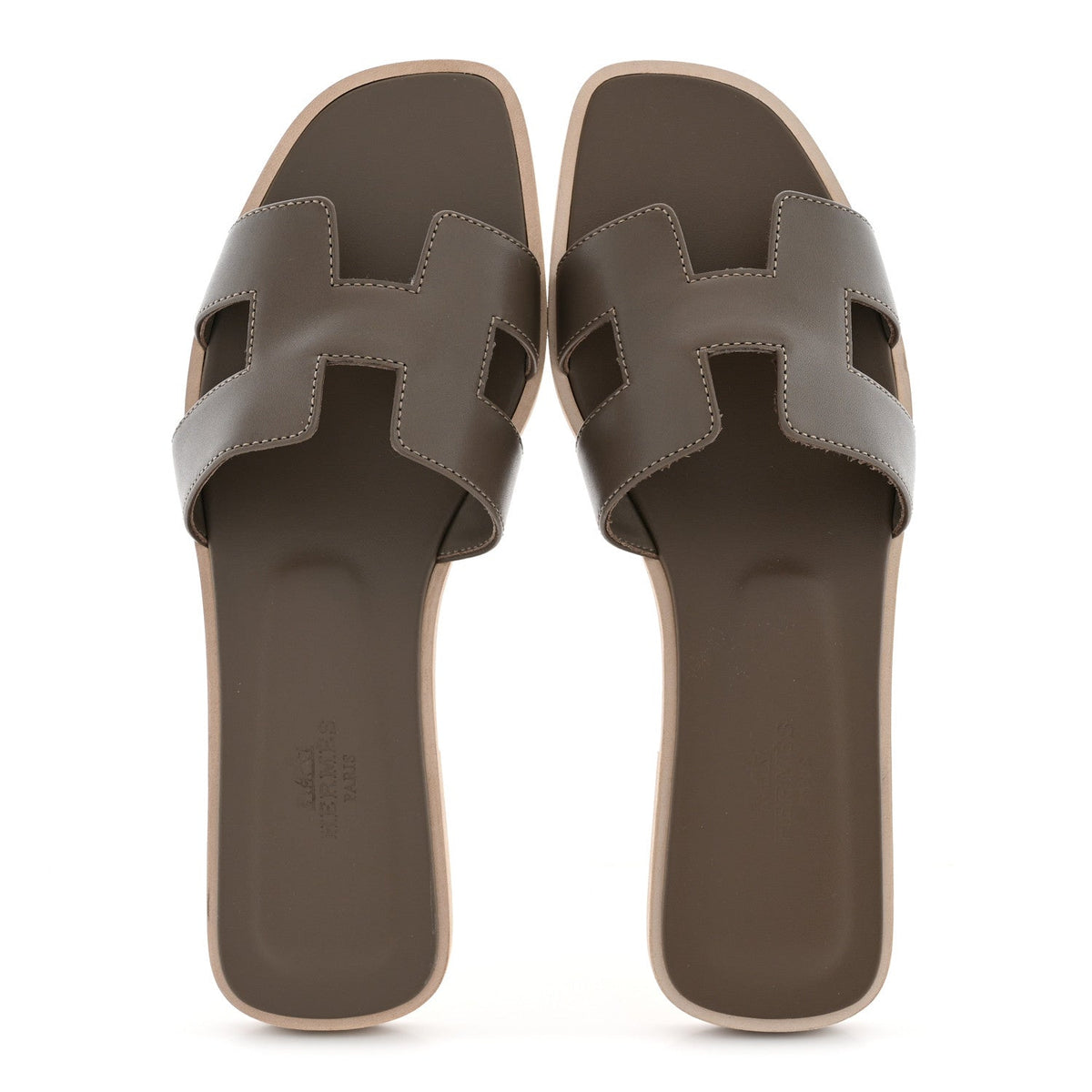 Box Calfskin Oran Sandals 37.5 Etoupe
