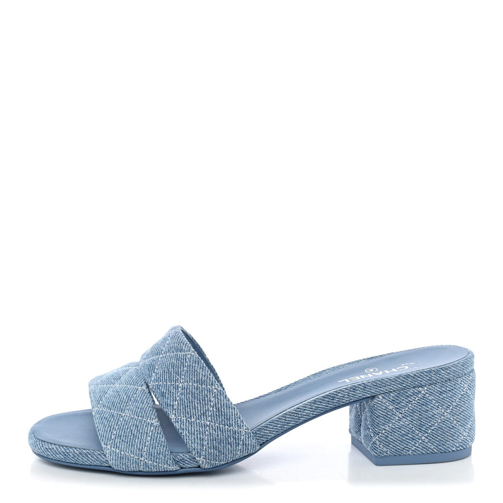 Denim Quilted Mules 38 Blue