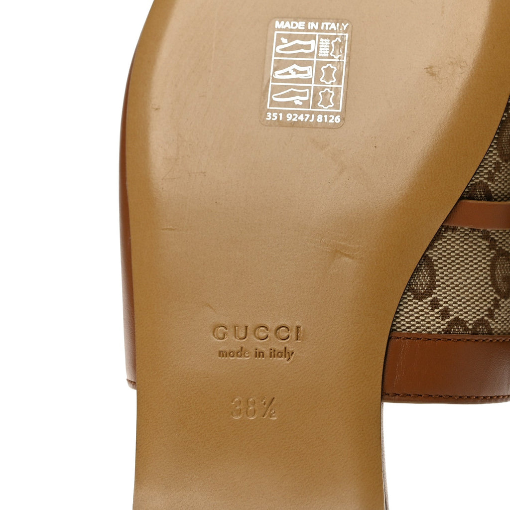 Calfskin Monogram Horsebit Womens Slide Sandals 38.5 Beige Ebony Sundial