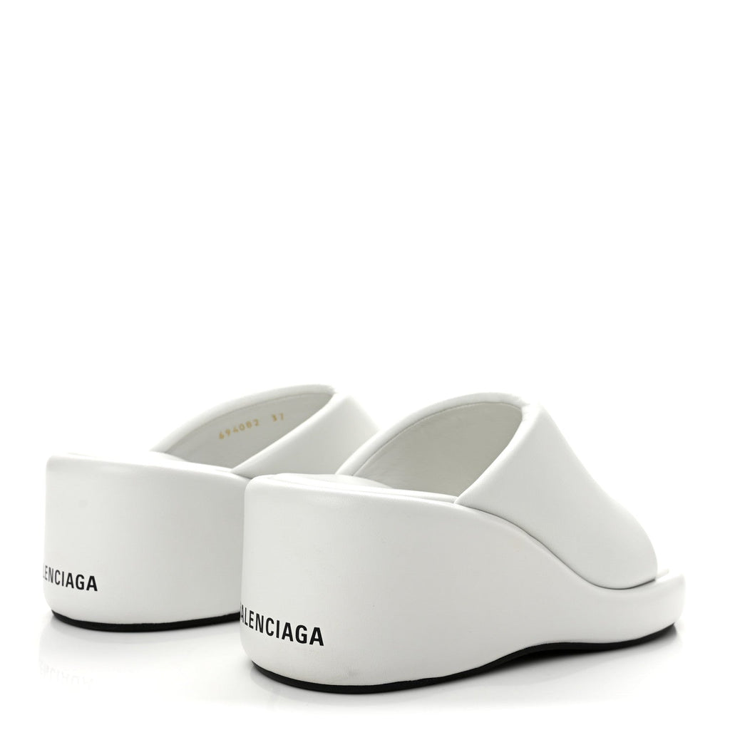 Smooth Nappa Logo Rise Wedge Sandals 37 White Black