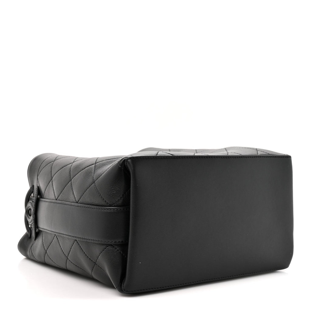Calfskin Quilted Medium Bucket Bag Black