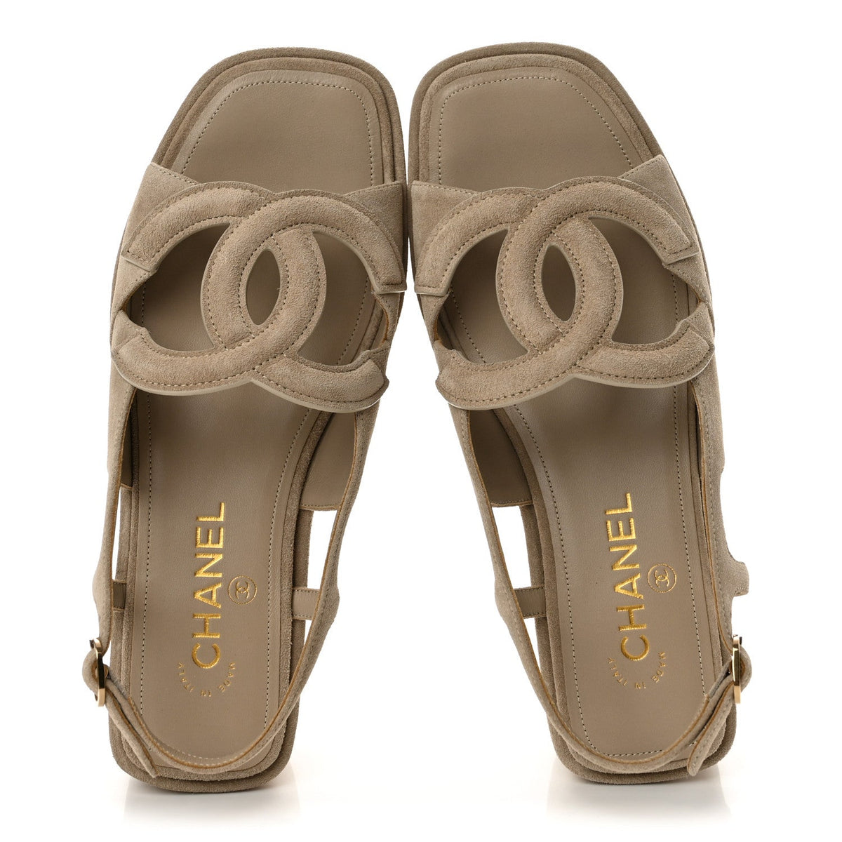 Suede Calfskin Platform CC Sandals 37.5 Dark Beige