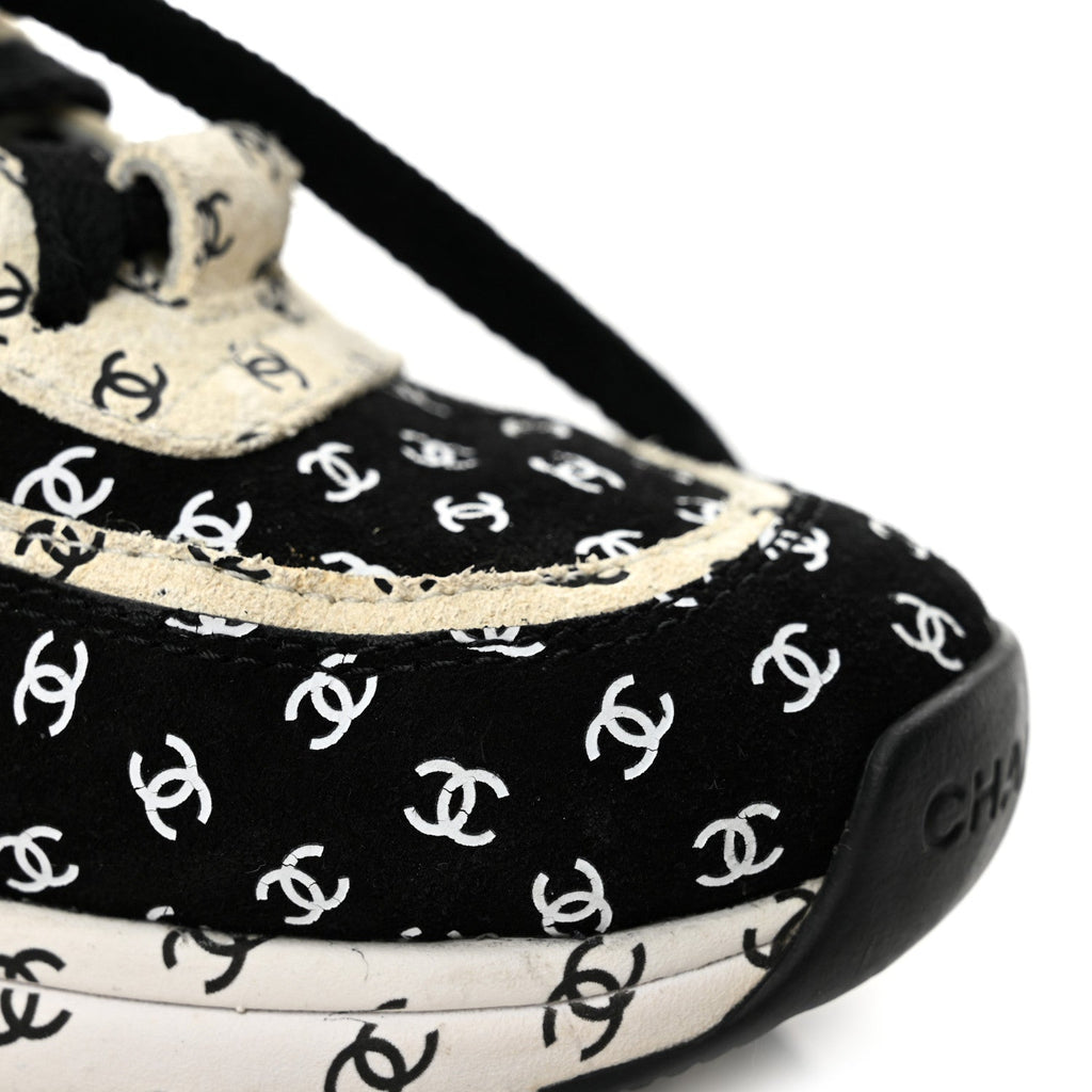 Nylon Suede Calfskin Printed CC Sneakers 35.5 White Black