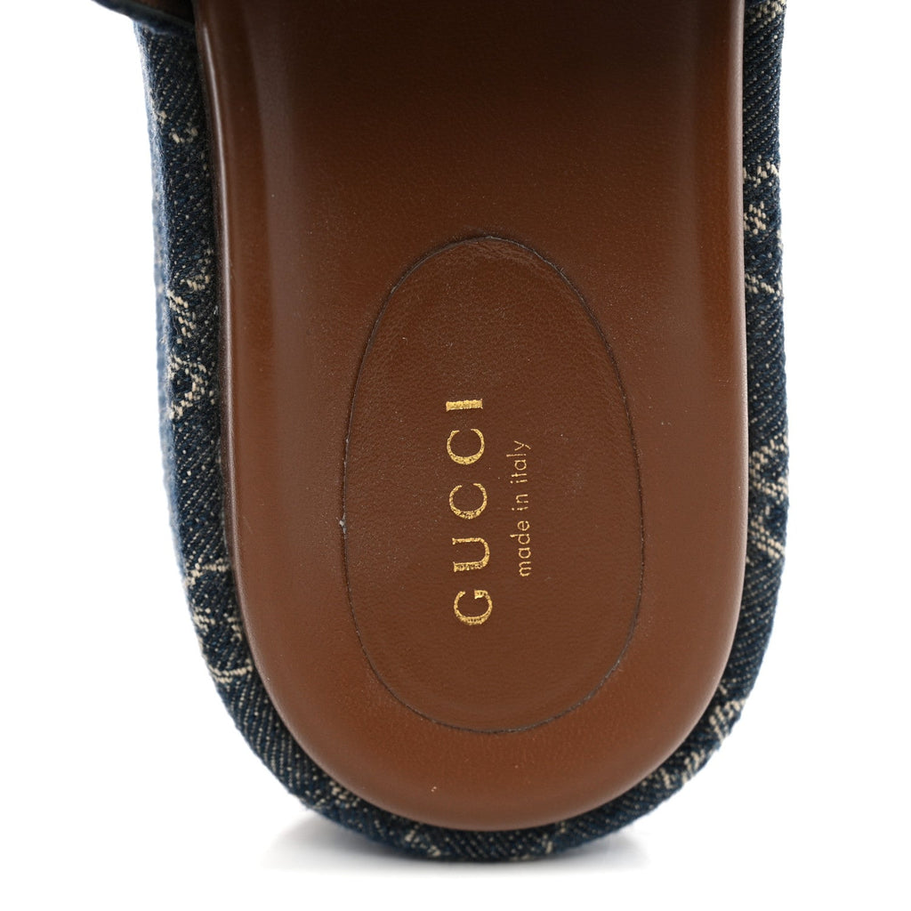 New Denim GG Monogram Angelina Platform 55mm Slide Sandals 36.5 Blue Tea