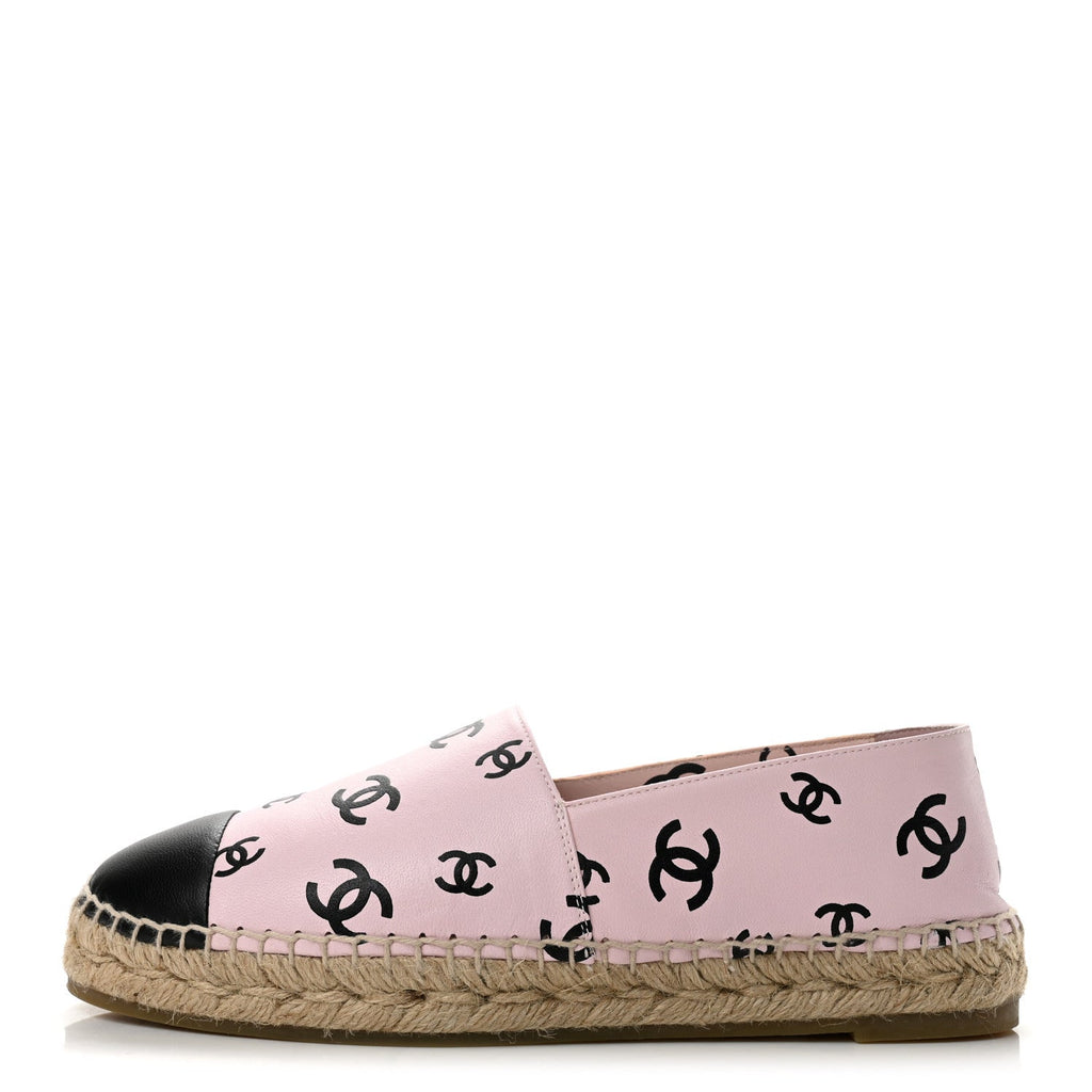 Lambskin Printed Coco Beach Espadrilles 40 Light Pink Black