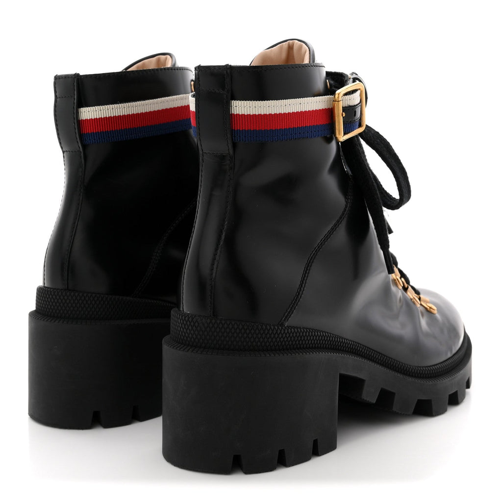 Calfskin Sylvie Web Womens Lace Up Combat Boots 38 Black