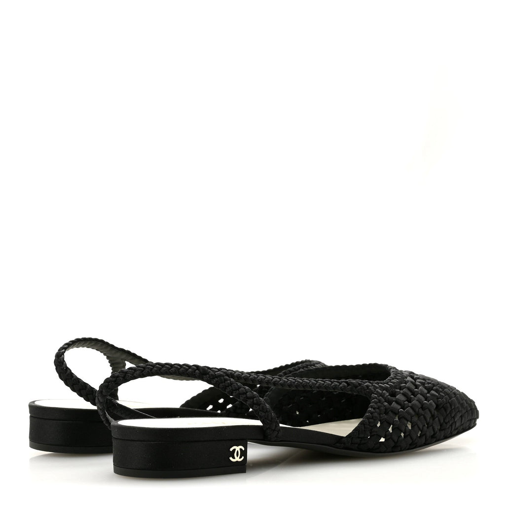 Satin Braided Slingback Flats 39.5 Black