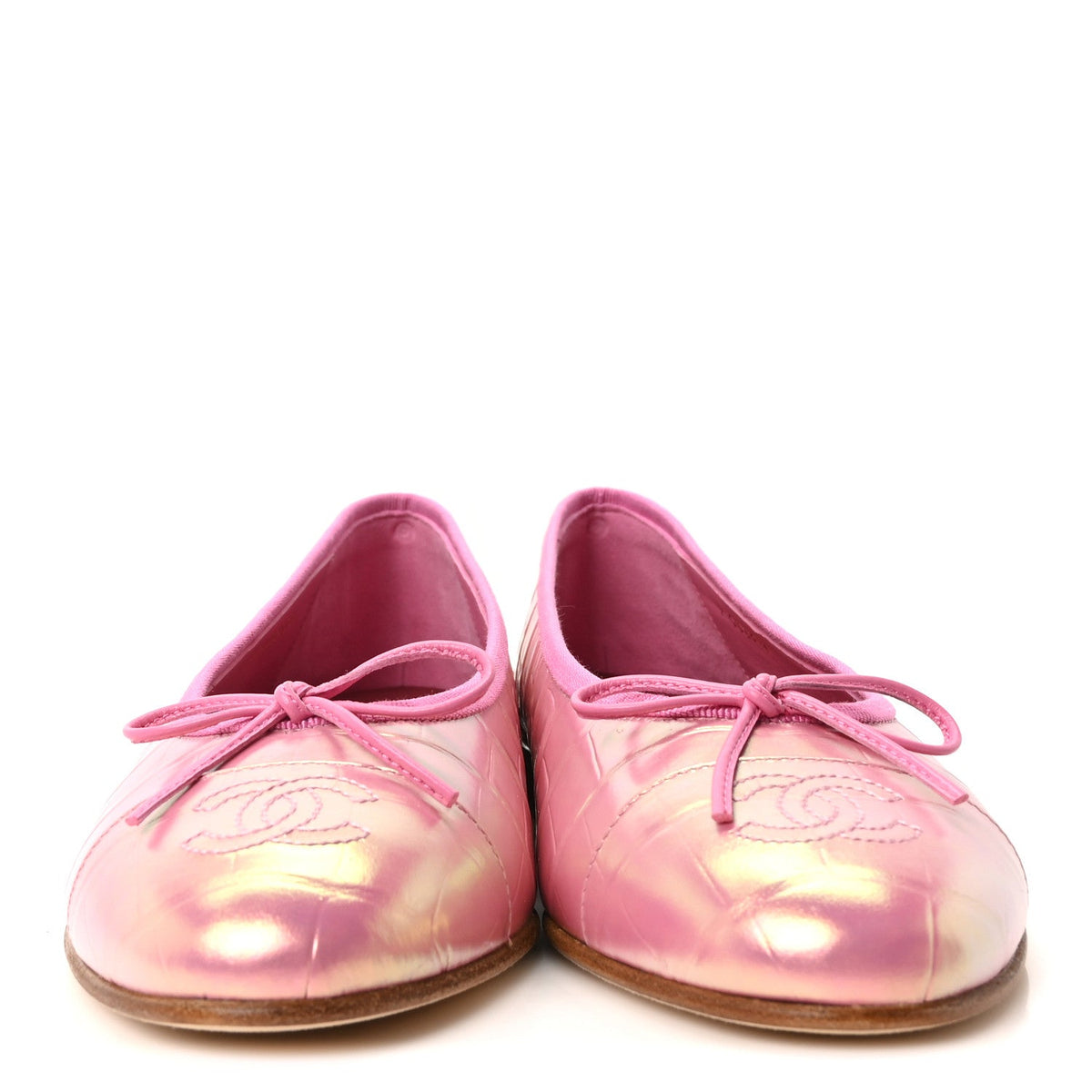 Iridescent Calfskin Crocodile Embossed Ballerina Flats 38 Pink