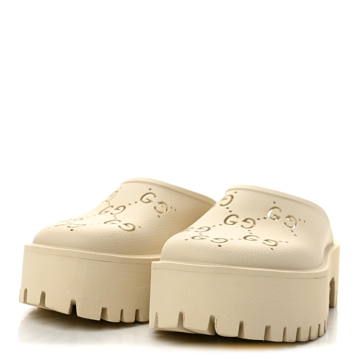 Rubber Monogram GG Go Through Platform Slide Clogs 39 Mystic White