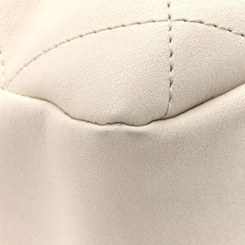 Calfskin Quilted Drawstring Bucket Bag White