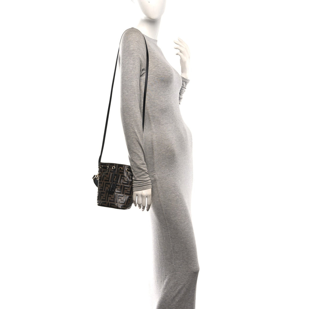 Vitello Liberty F is Fendi Bi-Color FF 1974 Embossed Mini Mon Tresor Bucket Bag Maya Black